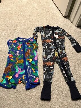 Little Sleepies Bamboo 3-6 months blue Multicolor Tropical Dinosaur onesie zip